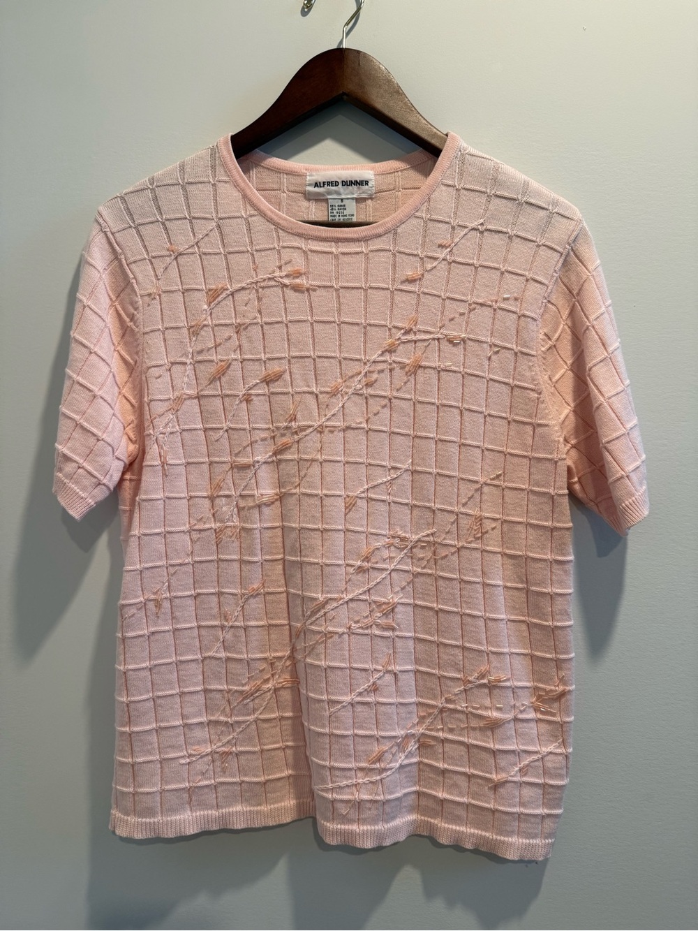 Alfred Dunner Light Pink Textured Short Sleeve Knit Top